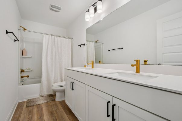 Bathroom, Dual Sink Vanities, Interior, Wood Texture Flooring