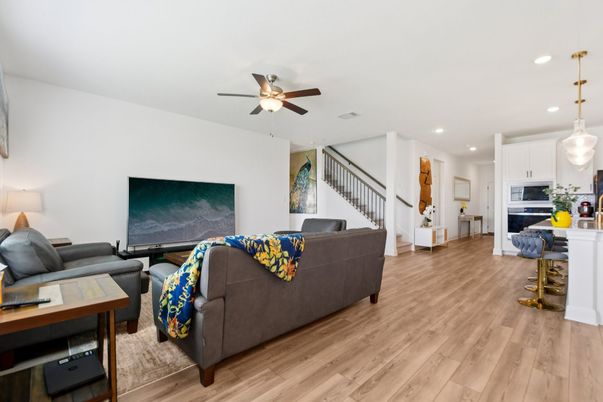 Interior, Kitchen, Living room, Pendant Lights, Recessed Lighting, Stainless Steel Appliances, Wood Texture Flooring
