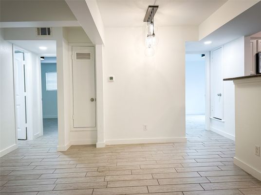 Empty room, Interior, Pendant Lights, Recessed Lighting, Wood Texture Flooring