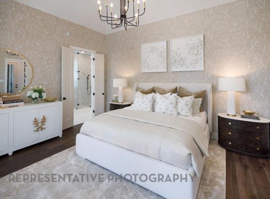 Bedroom, Chandelier, Interior, Wood Texture Flooring