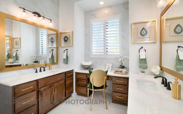 Bathroom, Dual Sink Vanities, Interior, Marble, Recessed Lighting