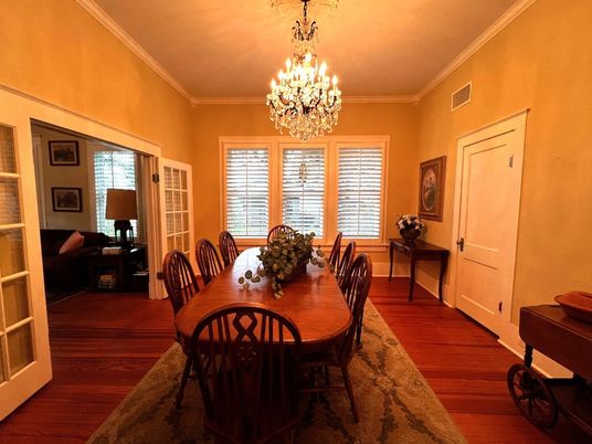 Chandelier, Dining room, Interior, Wood Texture Flooring