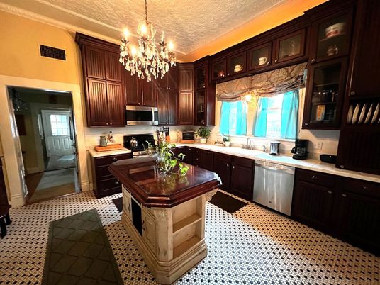 Chandelier, Interior, Kitchen, Stainless Steel Appliances