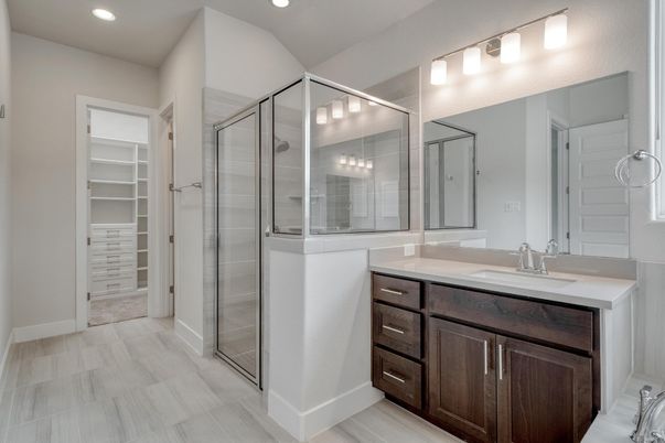 Bathroom, Dual Sink Vanities, Glass Shower, Interior, Recessed Lighting, Walk-in Closets