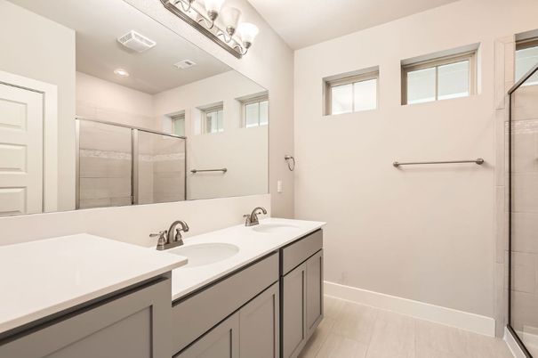 Bathroom, Dual Sink Vanities, Glass Shower, Interior, Recessed Lighting