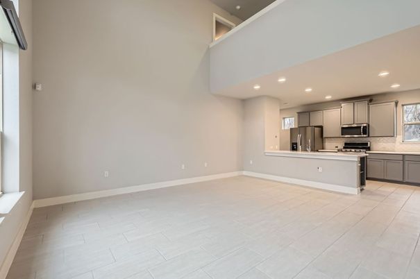 Empty room, Interior, Kitchen, Recessed Lighting, Stainless Steel Appliances