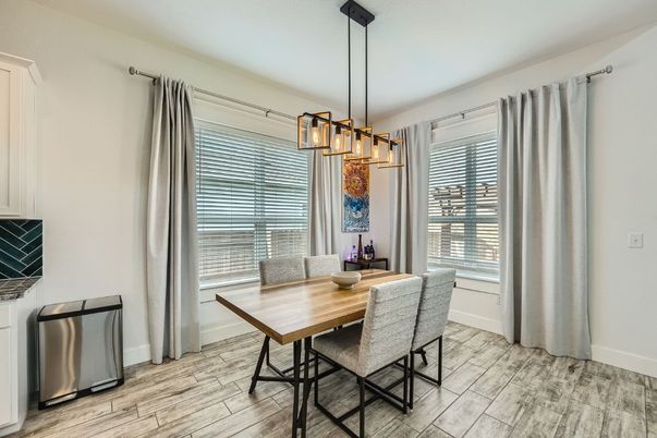 Dining room, Interior, Pendant Lights, Wood Texture Flooring