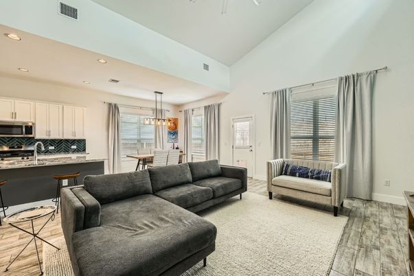 Dining room, Interior, Kitchen, Living room, Pendant Lights, Recessed Lighting, Wood Texture Flooring