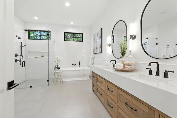 Bathroom, Dual Sink Vanities, Glass Shower, Interior, Recessed Lighting