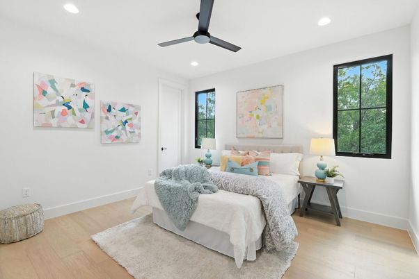 Bedroom, Interior, Recessed Lighting, Wood Texture Flooring