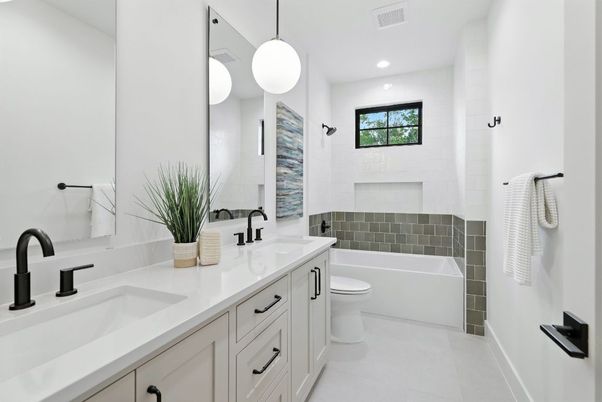 Bathroom, Dual Sink Vanities, Interior, Pendant Lights, Recessed Lighting