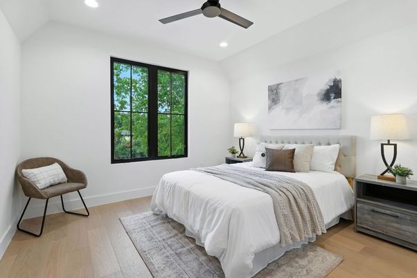 Bedroom, Interior, Recessed Lighting, Wood Texture Flooring