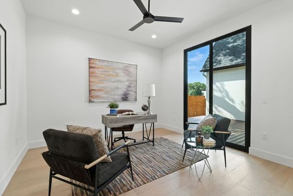 Home Office, Interior, Recessed Lighting, Wood Texture Flooring