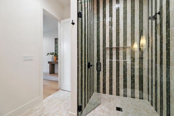 Bathroom, Glass Shower, Interior, Wood Texture Flooring