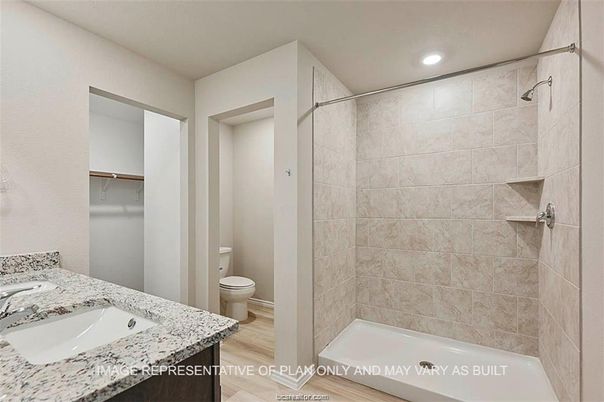 Bathroom, Interior, Recessed Lighting, Wood Texture Flooring