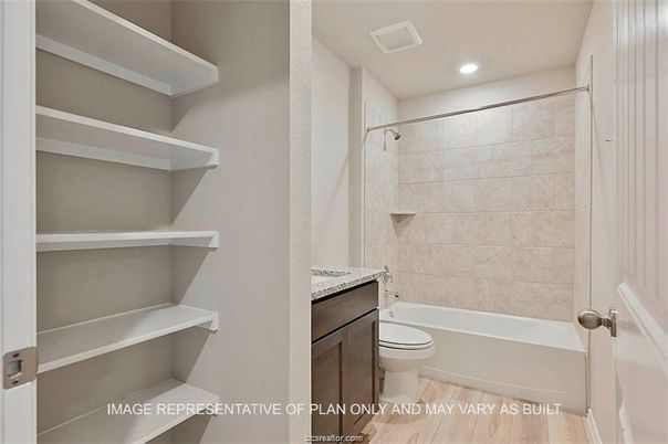 Bathroom, Interior, Recessed Lighting, Wood Texture Flooring