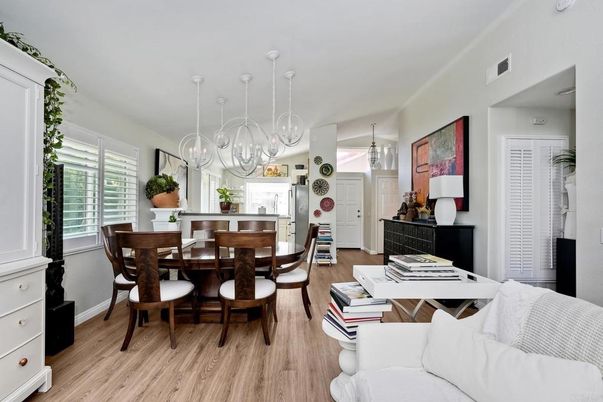 Chandelier, Dining room, Interior, Pendant Lights, Wood Texture Flooring