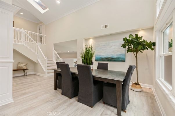 Dining room, Interior, Recessed Lighting, Wood Texture Flooring
