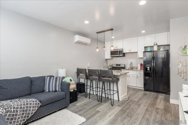 Interior, Kitchen, Living room, Pendant Lights, Recessed Lighting, Stainless Steel Appliances, Wood Texture Flooring