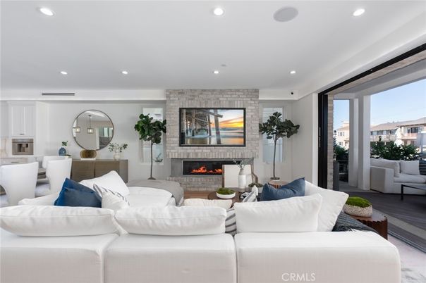 Fireplace, Interior, Living room, Recessed Lighting, Stone Walls