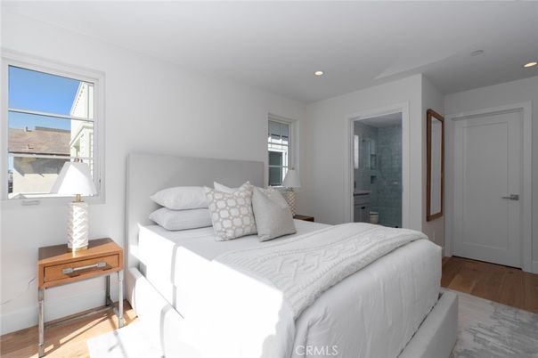 Bathroom, Bedroom, Glass Shower, Interior, Recessed Lighting, Wood Texture Flooring