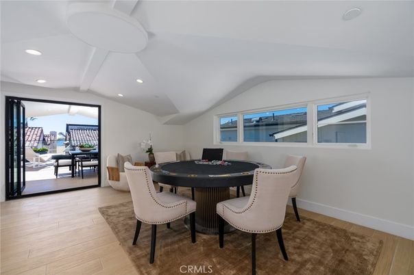 Dining room, Game Room, Interior, Recessed Lighting, Wood Texture Flooring