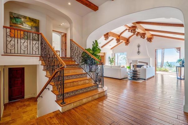 Fireplace, Interior, Recessed Lighting, Wooden Beams, Wood Texture Flooring