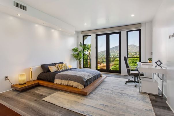 Bedroom, Home Office, Interior, Recessed Lighting, Wood Texture Flooring