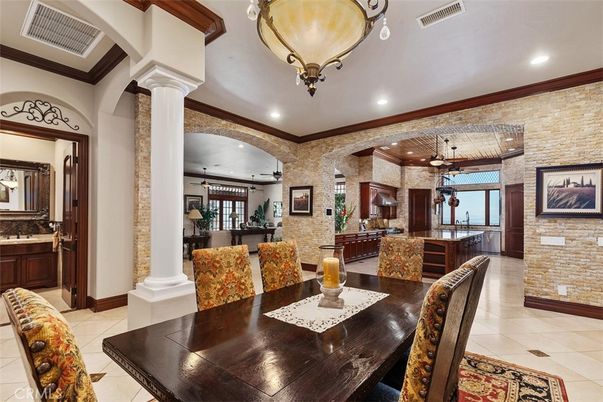 Dining room, Interior, Kitchen, Pendant Lights, Recessed Lighting, Stone Walls
