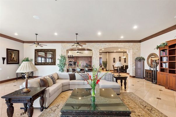 Dining room, Interior, Living room, Pendant Lights, Recessed Lighting, Stone Walls