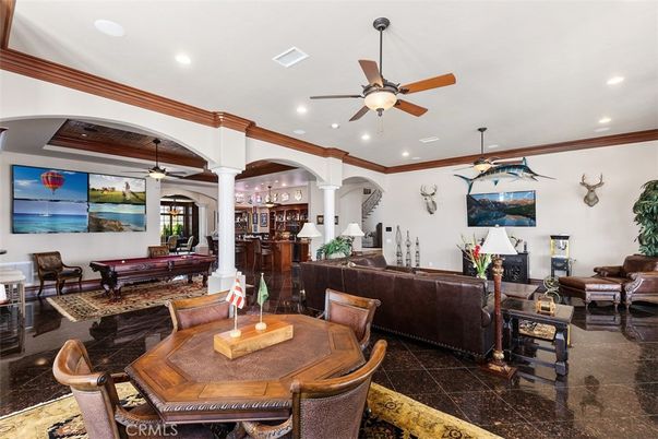 Billiard Table, Dining room, Game Room, Interior, Living room, Pendant Lights, Recessed Lighting