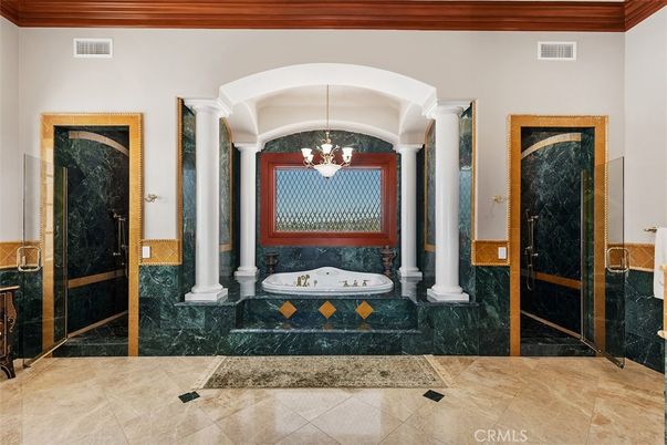 Bathroom, Chandelier, Glass Shower, Interior