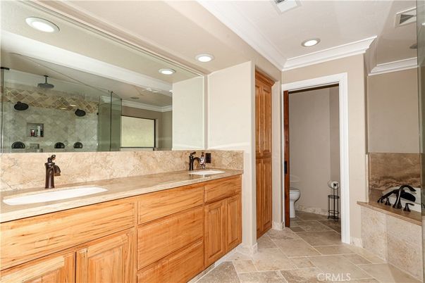 Bathroom, Dual Sink Vanities, Glass Shower, Interior, Recessed Lighting