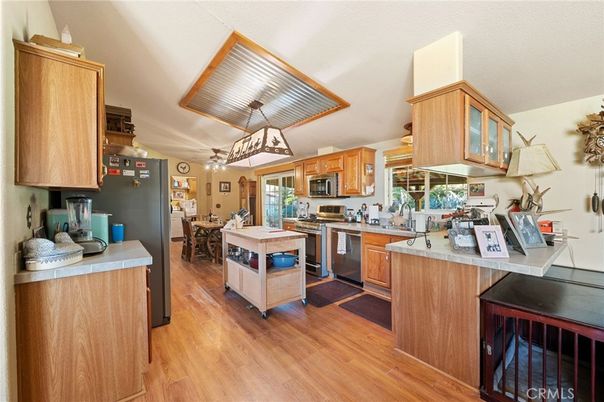 Dining room, Interior, Kitchen, Stainless Steel Appliances, Wood Texture Flooring