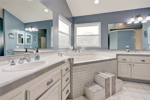 Bathroom, Dual Sink Vanities, Interior, Recessed Lighting, Tile Countertops