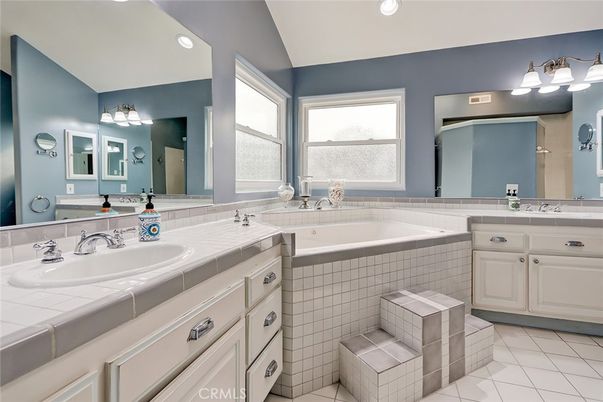 Bathroom, Dual Sink Vanities, Interior, Recessed Lighting, Tile Countertops