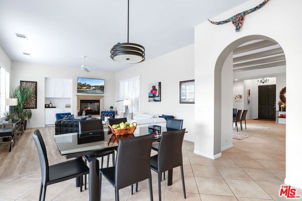 Dining room, Fireplace, Interior, Living room, Pendant Lights