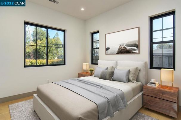 Bedroom, Interior, Recessed Lighting, Wood Texture Flooring