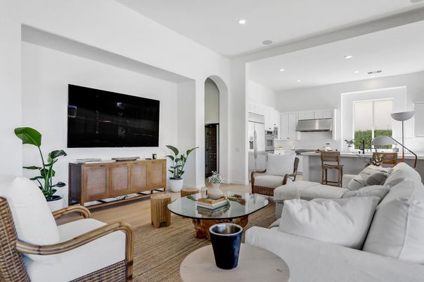 Interior, Kitchen, Living room, Recessed Lighting, Stainless Steel Appliances, Wood Texture Flooring