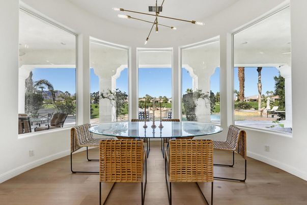 Dining room, Interior, Pendant Lights, Wood Texture Flooring
