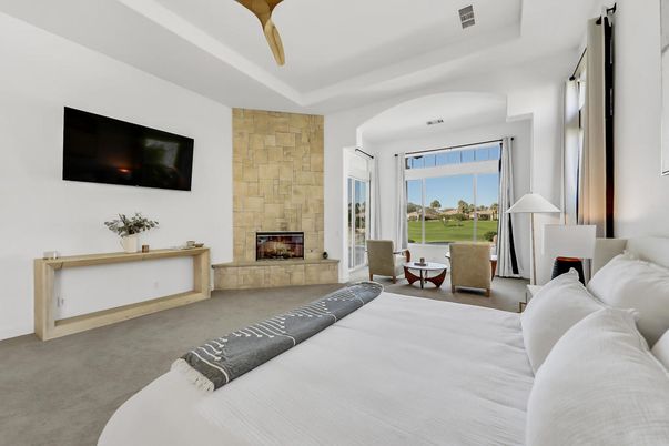 Bedroom, Dining room, Fireplace, Interior, Stone Walls