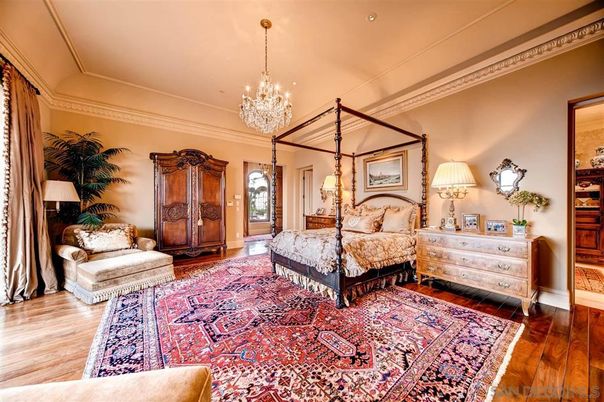 Bedroom, Chandelier, Interior, Recessed Lighting, Wood Texture Flooring