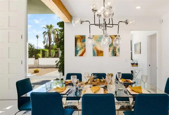 Dining room, Interior, Pendant Lights, Recessed Lighting, Wooden Beams