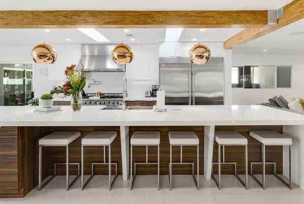 Interior, Kitchen, Recessed Lighting, Stainless Steel Appliances, Wooden Beams