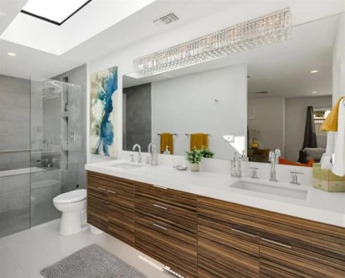 Bathroom, Dual Sink Vanities, Glass Shower, Interior, Recessed Lighting