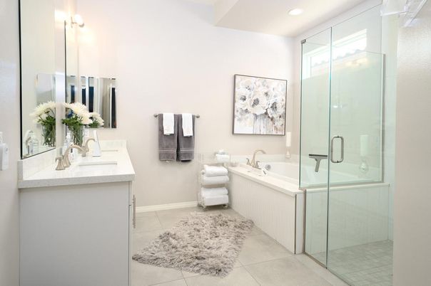 Bathroom, Dual Sink Vanities, Glass Shower, Interior, Recessed Lighting