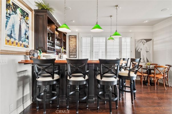 Dining room, Interior, Pendant Lights, Recessed Lighting, Wood Texture Flooring