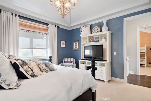 Bedroom, Chandelier, Interior, Wood Texture Flooring