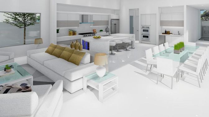 Dining room, Interior, Kitchen, Living room, Recessed Lighting, Stainless Steel Appliances