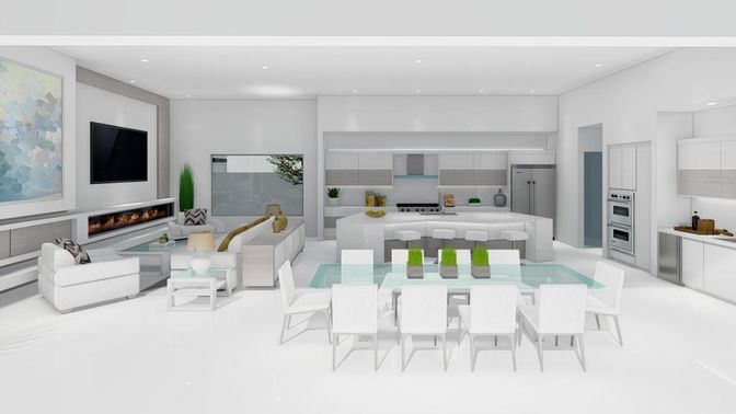 Dining room, Fireplace, Interior, Kitchen, Living room, Recessed Lighting